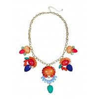 Tropicana Multicolored Cabochon Fringe  Necklace